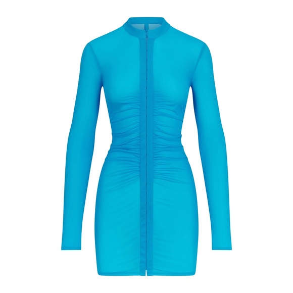 NEW SKIMS MESH LONG SLEEVE RUCHED DRESS - Picture 2 of 2